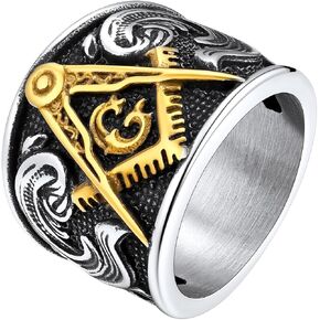 FaithHeart Masonic Signet Rings for Men, Stainless Steel Freemason Jewelry, Punk Biker Thumb Ring with Delicate Packaging in Kuwait