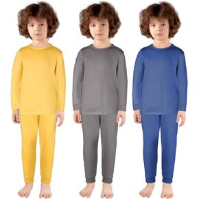 Silkfly 3 Set Kid Thermal Underwear Set Soft Fleece Lined Boys and Girls Long Winter Johns Base Layer Thermal Top and Bottom