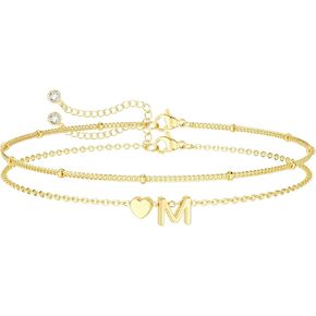 DEARMAY Dainty Initial Heart Gold Bracelets for Women Trendy, 14K Real Gold Letter Charm Bracelet Jewelry Cute Simple Fashion Chain Bracelets for Women Girls Gift