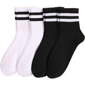 OYOANGLE Women's 2 Pairs Striped Trim Casual Crew Socks Simple Mid Calf Socks in Saudi Arabia