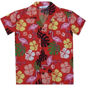 قمصان هاواي للأولاد Flamingo Beach Aloha Party Camp بأكمام قصيرة كاجوال للعطلات