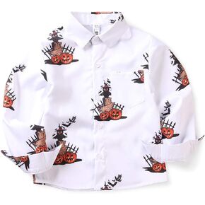 OCHENTA Little & Big Boy's Button Down Shirt Long Sleeve Holiday Halloween Christmas Print Hawaiian Tops