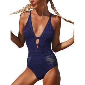 SOCIALA Women's Crochet One Piece Swimsuits V Neck High Waist Bathing Suit Sexy Hollow Monokini Swimwear in Kuwait