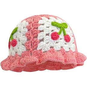 JUENAWMIU Crochet Bucket Hat for Women Handmade Knit Hats Summer Floral Skull Cap Knit Bucket Hats for Women in Kuwait