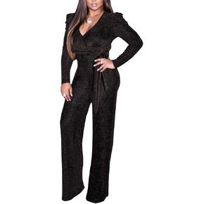 SeNight Women Sparkly Jumpsuits Sexy Long Sleeve Elegant Mock Neck Shiny Straight Long Pants Rompers Club Night Outfits