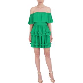 BCBGMAXAZRIA Women's Off Shoulder Ruffle Short Dress