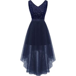 Dressystar Womens Sequin Sparkly Glitter Party Cocktail Dress Sleeveless Wedding Guest V Neck Tulle Prom Homecoming Dresses