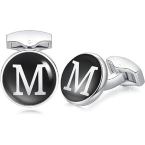 HONEY BEAR Initial Alphabet Letter Cufflinks Round for Mens Wedding Gift,Black A-Z in Kuwait