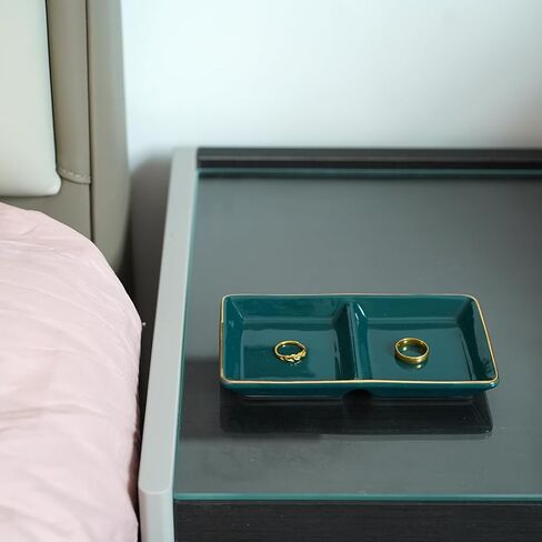 HANKOR Ceramic Jewelry Dish Tray, 2 Compartment Ring Dish, Decorative Trinket Tray for Rings, Earrings, Keys, Birthday Christmas Gifts, White in Kuwait