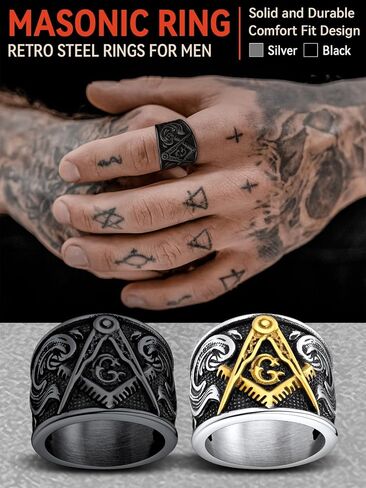 FaithHeart Masonic Signet Rings for Men, Stainless Steel Freemason Jewelry, Punk Biker Thumb Ring with Delicate Packaging in Kuwait