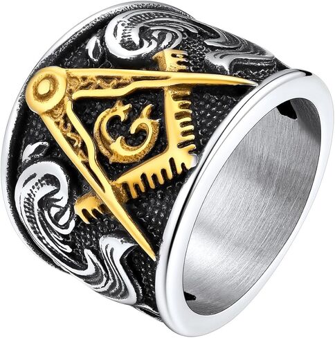 FaithHeart Masonic Signet Rings for Men, Stainless Steel Freemason Jewelry, Punk Biker Thumb Ring with Delicate Packaging in Kuwait