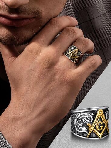 FaithHeart Masonic Signet Rings for Men, Stainless Steel Freemason Jewelry, Punk Biker Thumb Ring with Delicate Packaging in Kuwait