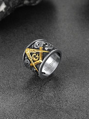 FaithHeart Masonic Signet Rings for Men, Stainless Steel Freemason Jewelry, Punk Biker Thumb Ring with Delicate Packaging in Kuwait
