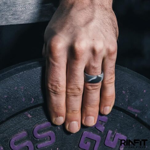 Rinfit Silicone Rings for Men - Mens Silicone Wedding Bands - Step Edge, Flexible Rubber Wedding Rings for Men - Rubber Rings Men for Sports & Workout in Kuwait