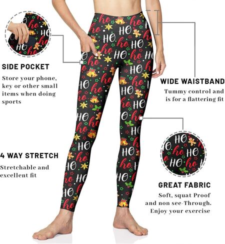 baprrjy Christmas Leggings for Women, High Waist Yoga Pants Tummy Control Seamless Athletic Leggings Workout Pants in Kuwait