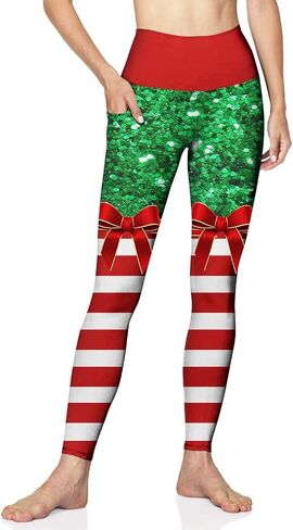baprrjy Christmas Leggings for Women, High Waist Yoga Pants Tummy Control Seamless Athletic Leggings Workout Pants in Kuwait