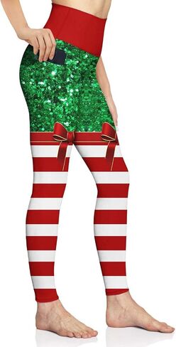 baprrjy Christmas Leggings for Women, High Waist Yoga Pants Tummy Control Seamless Athletic Leggings Workout Pants in Kuwait