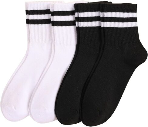 OYOANGLE Women's 2 Pairs Striped Trim Casual Crew Socks Simple Mid Calf Socks in Kuwait