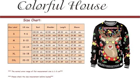 بلوفر مطبوع عليه سترة عيد الميلاد القبيحة للجنسين من Colour House، سويت شيرت بطباعة رقمية ثلاثية الأبعاد in Saudi Arabia