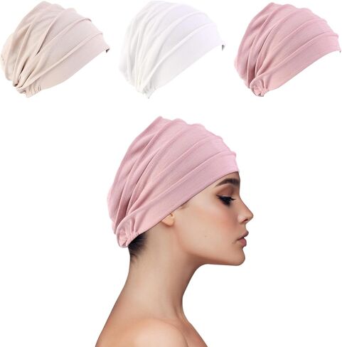 غطاء رأس Ever Fairy للنساء، غطاء رأس قطني مرن سميك للعلاج الكيميائي للرأس والحماية من الشمس (أسود + أبيض + قهوة) in Kuwait