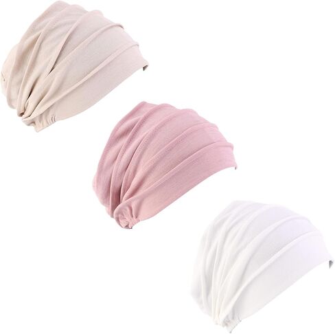 غطاء رأس Ever Fairy للنساء، غطاء رأس قطني مرن سميك للعلاج الكيميائي للرأس والحماية من الشمس (أسود + أبيض + قهوة) in Kuwait