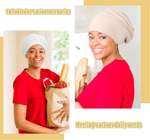 غطاء رأس Ever Fairy للنساء، غطاء رأس قطني مرن سميك للعلاج الكيميائي للرأس والحماية من الشمس (أسود + أبيض + قهوة) in Kuwait