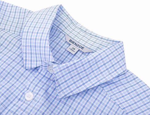 Bienzoe Boys Short Sleeve Shirt: Casual Button Down Cotton Plaid Kids Tops in Kuwait
