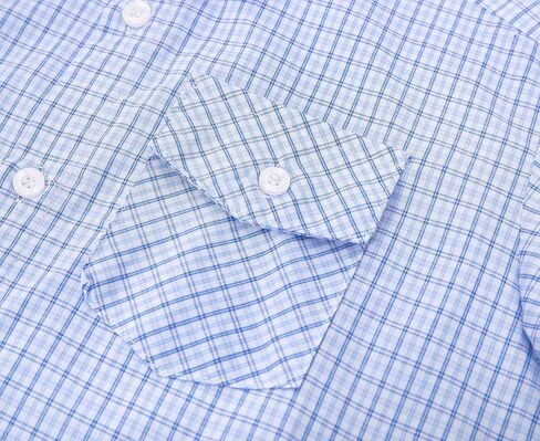 Bienzoe Boys Short Sleeve Shirt: Casual Button Down Cotton Plaid Kids Tops in Kuwait