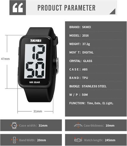 Gosasa Square Men's Women's Digital Watch Big Numbers Dial Waterproof LED Watches for Student Teens in Kuwait