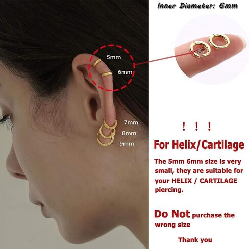 925 فضة صغيرة أقراط طارة ذهب للنساء الفتيات 14K الذهب Huggie أقراط صغيرة هيبوالرجينيك الغضروف أقراط الأطواق in Kuwait