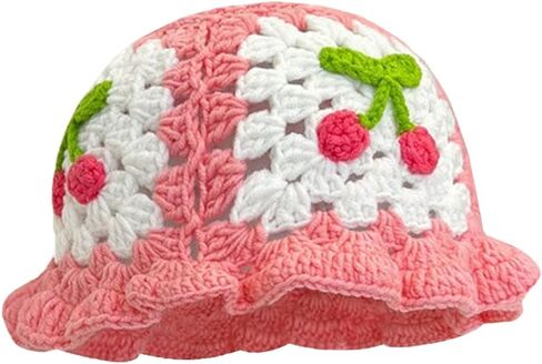 JUENAWMIU Crochet Bucket Hat for Women Handmade Knit Hats Summer Floral Skull Cap Knit Bucket Hats for Women in Kuwait