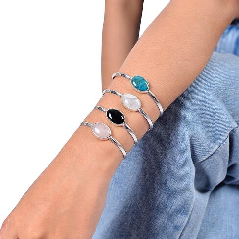 سوار من الكوارتز الوردي وحجر القمر الأبيض والعقيق الأسود والفيروز من الفضة الإسترليني عيار 925 مرصع بالأحجار الكريمة معصم روح كاثرين in Kuwait