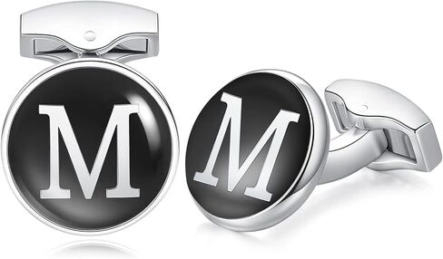 HONEY BEAR Initial Alphabet Letter Cufflinks Round for Mens Wedding Gift,Black A-Z in Kuwait