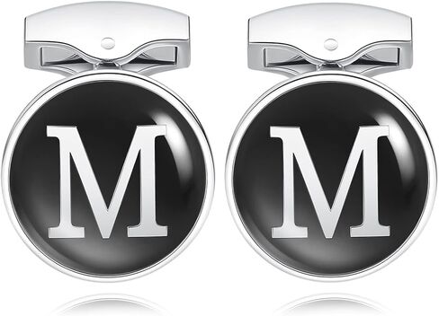 HONEY BEAR Initial Alphabet Letter Cufflinks Round for Mens Wedding Gift,Black A-Z in Kuwait