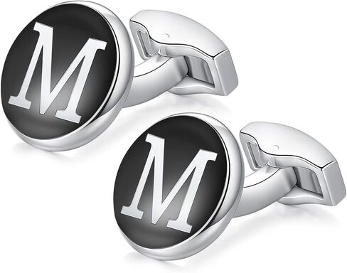 HONEY BEAR Initial Alphabet Letter Cufflinks Round for Mens Wedding Gift,Black A-Z in Kuwait