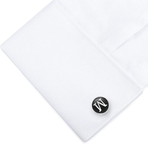 HONEY BEAR Initial Alphabet Letter Cufflinks Round for Mens Wedding Gift,Black A-Z in Kuwait