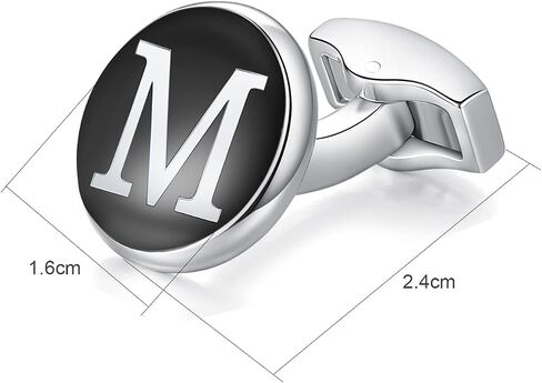 HONEY BEAR Initial Alphabet Letter Cufflinks Round for Mens Wedding Gift,Black A-Z in Kuwait