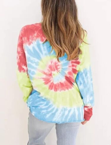 Tanst Sky Women Tie Dye Sweatshirt Long Sleeve Crew Neck Shirt Color Block Loose Pullover Tops in Saudi Arabia
