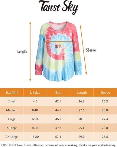 Tanst Sky Women Tie Dye Sweatshirt Long Sleeve Crew Neck Shirt Color Block Loose Pullover Tops in Saudi Arabia