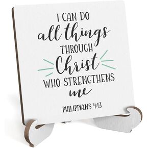 آية الكتاب المقدس طاولة مكتب ديكور ملهمة ريفية مسيحية خشبية لافتة مع حامل خشبي، ديكور ديني تحفيزي إيجابي عتيق لأرفف سطح الطاولة وأرفف الحمام على سطح الطاولة in Kuwait