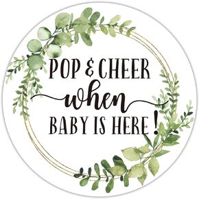 ملصقات Pop and Cheer When Baby is Here، ملصقات هدايا لحفلات استقبال الأطفال باللون الأخضر، ملصقات لحفلات استقبال الأطفال بزجاجات الشمبانيا الصغيرة، عبوة من 50 ملصقًا لاصقًا دائريًا مقاس 5 سم. in Kuwait