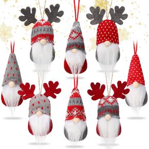 Christmas Tree Hanging Gnomes Elf Gnome Plush Christmas Ornaments Elk Swedish Handmade Gnome Decor Mini Halloween Gnomes Scandinavian Santa Holiday Decoration for Walls Stairs Windows(8 Pieces)