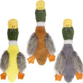 AIMETING Dog Squeak Toy No Stuffing, Double Reinforced Fabric, Durable Teething Chew Toy, Cute Duck Plush 3 Pack for Small to Large Dogs.