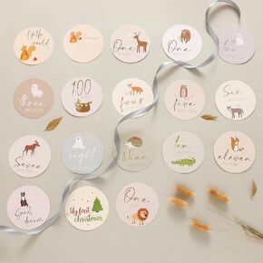 Baby Monthly Milestone Cards with Hello World Sign 18Pcs Safari Animals Baby Milestone Discs Pregnancy and Baby Shower Gifts Gender Neutral Newborn Monthly Milestones Sign for Photoshoot Props in Kuwait