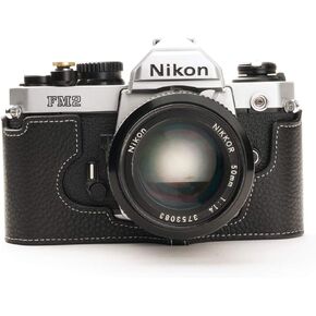 حافظة Nikon FM2، حافظة نصف كاميرا مصنوعة يدويًا من الجلد الطبيعي الأصلي من BolinUS لهاتف Nikon FM2 FM FE FM2n FE2 مع حزام يد (أسود) in Kuwait