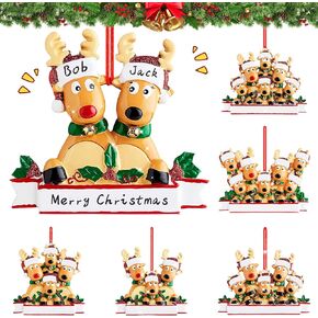 Personalized Reindeer Christmas Ornaments 2023, DIY Family Christmas Elk Deer Ornaments for Christmas Tree, Custom Name Hanging Pendant Christmas Tree Decorations Gift Loot Bag Fillers (Family of 4)