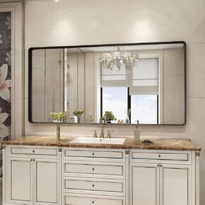 مرآة حائط Guwet للحمام، مرآة مقاس 72 × 36 للجدار مع الألومنيوم والزجاج المدرع، مرايا حائط مزخرفة لغرفة المعيشة، غرفة النوم، مضادة للصدأ، مقاومة للكسر، أفقية أو رأسية (أسود) in Kuwait