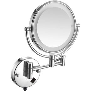 Gecious 10x Wall Mounted Lighted Mirror LED 8 inches, Wall Makeup Mirror Double Sided 10x Magnifying Mirror Bathroom 12 Extension, 360° Swivel Made of Brass Glass Polish Chrome in Kuwait