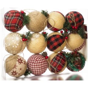 Burlap Christmas Hanging Ornaments, Farmhouse Rustic Christma Decorations, Natural Jute Ball Ornaments for Xmas Holiday Party Home Decor 12Pcs in Saudi Arabia