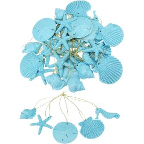 30 Pieces Resin Starfish Seahorse Sanddollar Conch & Seashells Set with Rope for Christmas Tree Hanging Ornaments Beach Theme Wedding Home Decor & DIY Crafts (Beige) in Saudi Arabia
